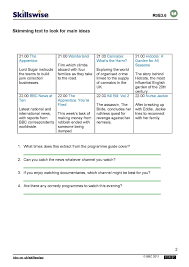 Skimming Text To Look For Main Ideas Exercise In Skimming A Television Guide For The Main Information Provided Page 2