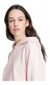 Polerón Corto Mujer adidas 3 Tiras French Terry Rosado