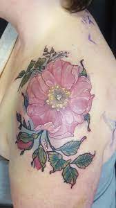 Wild rose black and white one flower with a geometric. My Wild Rose From Kyla Evans At Ascending Koi Tattoo In Calgary Alberta Tattoos