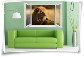 Wandtattoo Wandbild Fenster Lowe Afrika Savanne Wohnzimmer Deko Medianlux Shop