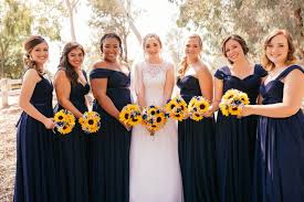 Navy Blue Bridesmaids Dress Sunflower Wedding Bouquet Navy Blue Bridesmaid Dresses Blue Sunflower Wedding Blue Bridesmaids