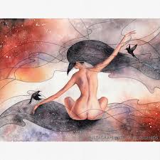 Ritual - Woman Nude ART PRINT With Elegant Woman and Black Birds. Female  Elegant Watercolor Card, Sitting Naked Figure, Poster by Lumitar - Etsy UK