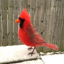 Red Bird With No Feathers On Head This Needle Felted Cardinal Is Life Sized Cardinals Are Such A Welcome Sight For Their Beautiful Bright Red Needle Felting Felt Birds Needle Felting Projects
