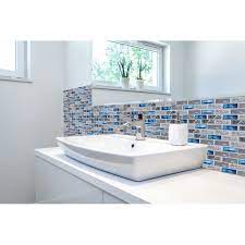 Glass tile makes the space feel larger because it bounces light throughout your bathroom. Blue Glass Tile Kitchen Backsplash Subway Marble Bathroom Wall Shower Bathtub Fireplace New Design Mosaic Tiles Sgc008 Bravotti Com