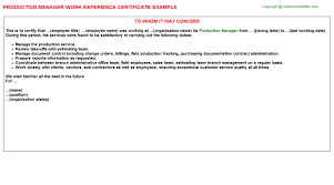 Write a successful job application. Production Manager Experience Certificate 23241