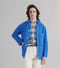 Powder Blue Japanese Linen Five Pocket Chore Jacket Drake S