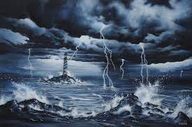Lighthouse Storm Art By Kintner Paintings Prints Landscapes Nature Beach Ocean Lighthouses Artpal Storm Art Storm Painting Lighthouse In A Storm