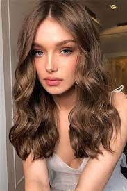 203 94 Long Middle Part Human Hair Wavy Women Wig 20 Inches Brunette Hair Color Hair Waves Medium Length Hair Styles