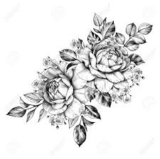 Black And White Vintage Style Flower Sleeve Tattoo Hand Drawn Bunch With Rose Flowers And Small Gypsophila Isolated Beautiful Flower Tattoos How To Draw Hands Pencil Drawings