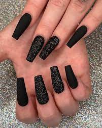 51 pretty black nails with glitter you ll love black nails with glitter black nail designs coffin nails designs
