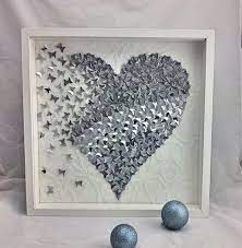 Silver Wall Art Decor Paper Butterfly Heart Wall Art 3d Butteflies Heart Silver Butterflies Heart Frame Decor Moncraftwallart Silver Wall Art Heart Wall Art Framed Flower Art