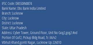 Please note that we are not in any way affiliated with the reserve bank of india (rbi) who is responsible for issuing and managing ifsc and micr codes, and you are advised to confirm each ifsc codes with your bank. Ifsc Code Dbss0in0874 Of Dbs Bank India Limited Lucknow Branch Uttar Pradesh Codeforbanks Com