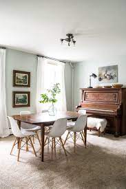 Modern Meet Antique Dining Room Decor Inspiration Antique Piano Midcentury Walnut Dining Table Whi Dining Room Cozy Antique Dining Tables White Dining Room