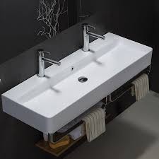 Ameublement pour salle de bain. Lavabo Suspendu 2 Robinets Avec Porte Serviettes 110x41 5 Cm Vera