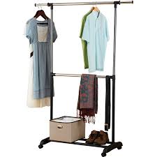 Mainstays 2 Tier Adjustable Rolling Garment Rack Walmart Com Garment Racks Rolling Garment Rack Clothing Rack