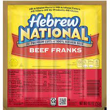 Salt, spice, sodium lactate, paprika, hydrolyzed soy protein, garlic powder, sodium diacetate, sodium . Beef Franks Hebrew National