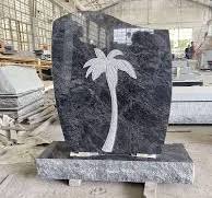 Bahama Blue Granite Tombstone With Carved Palm Tree Design ...