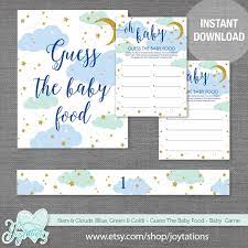Stars And Clouds Guess The Baby Food Baby Shower Game Etsy Glitter Baby Shower Invitations Printable Baby Shower Games Baby Shower Food