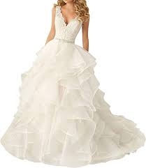 Neu a linie spitze organza applikation brautkleider. Vkstar Brautkleider Hochzeitskleider Prinzessin Spitze Organza Brautkleid V Ausschnitt Ruschen A Linie Hochzeitskleid Damen Amazon De Bekleidung