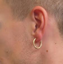 Mens Hoop Earring Thick 12 Gauge Gold Hammered Endless Single