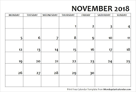 2018 November Calendar Monday Start February Calendar August Calendar January Calendar