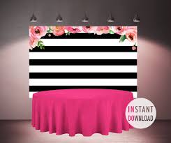 Black And White Striped Backdrop With Flowers Instant Download Floral Backdrop At Your Kate Spade Bridal Shower Kate Spade Bridal Shower Kate Spade Bridal Shower Theme Kate Spade Bridal