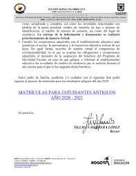 Solicitud de ratificación de matrícula. Urgente Matriculas Estudiantes Antiguos 2021