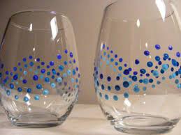 Painted Blue Polka Dot Stemless Wine Glasses Perfect For A Etsy In 2021 Stemless Wine Glasses Painted Painting Glassware Hand Painted Wine Glasses