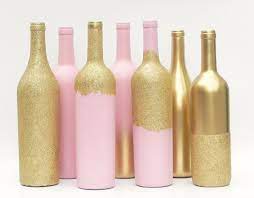Spray Paint Wine Bottles Light Pink If Using Glitter Champagne Gold Bridal Shower Decorations Diy Wedding Decorations Gold Pink Wedding Table Decorations Pink