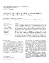Pdf Development And Validation Of Content Uniformity Analytical Procedure Of Glipizide Extended Release Tablet