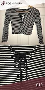 Black And White Crop Top Long Sleeve Forever 21 Black White Long Sleeve Crop Top Excellent Condition Never Worn Black Whit White Long Sleeve Crop Top Long Sleeve Crop Top White Long Sleeve