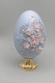 Pink Sea Shell Flowers On Blue Egg Ornament Shell Flowers Ornament Shell Art Faberge Style Decorated Goose Egg Egg Art Egg Shell Art Egg Artistry