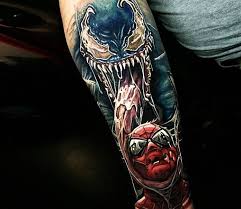 Venom Vs Spiderman Tattoo By Steve Butcher Post 15510 Spiderman Tattoo Venom Tattoo Marvel Tattoos