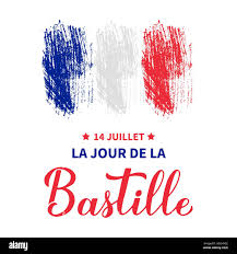 Happy Bastille Day calligraphy lettering in French language with brush  stroke tricolor flag of France. Vector template for typography poster,  banner Stock Vector Image & Art - Alamy