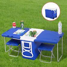 Goplus Multi Functional Cooler Converts Into Table With 2 Chairs Camping Table Picnic Table Outdoor