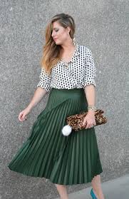 Black And White Polka Dot Top Outfit Kcfw Recap Sophisticaited Pleated Skirt Outfit Green Midi Skirt Fashion