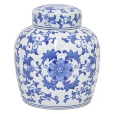 Three Hands Round Floral Ceramic Jar Ceramic Jars White Ceramics Blue And White