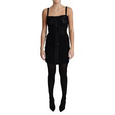 Dolce Gabbana Black Lace Up Floral Corset Bustier Mini Dress Balardi
