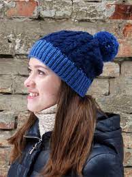 Color Block Hat Blue Winter Hat For Women Cable Knit Hat Etsy Winter Hats For Women Winter Hats Cable Knit Hat