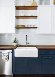 Cute Little Floating Shelves Mixed With White And Navy Blue Kitchendesign Shelfie Kitchen Renovation Kitchen Home Kitchens