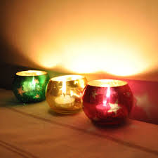 Table Centerpiece Tea Light Candle Holders Multi Color Glass Home Decor Set Of 3 Pcs By Houseofhandicraft On Candle Holders Tealight Candle Holders Tea Lights