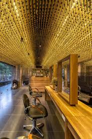 Ceiling Design Ideas 200 000 Wood Beads Cover The Ceiling In This Hair Salon Ceiling Design False Ceiling Design Faux Plafond Design
