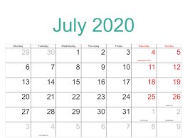 July 2020 Calendar With Holidays In 2020 August Calendar Calendar Printables Calendar June