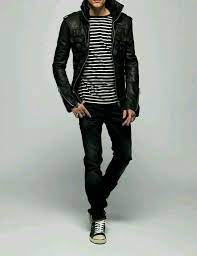 Striped Shirt Black Jacket Black Shirt Leather Jacket Striped Shirt