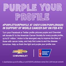 The shading purple speaks to moral uncertainty, reconstruction, and recovery. Chevrolet Purple Is More Than Just A Color Purple Is Finishing The Fight Stand Strong Against Cancer With Chevrolet And The American Cancer Society By Turning Your Facebook Profile Picture