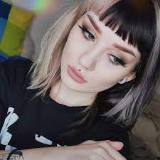 Colored Bangs In 2021 Split Dyed Hair Black Hair Dye Edgy Hair Color
