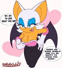 anthro bat bat wings blue eyes breasts cleavage cleavage pull  clothed clothing dialogue english text eyeshadow female lipstick rouge the  bat sarukaiwolf showing cleavage solo sonic (series) sonic the