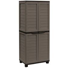 Interior capacity, the cabinet is large enough to accommodate lawn and garden tools, grill accessories, and more. Starplast 2 Ft 5 5 In X 1 Ft 8 In X 5 Ft 11 In Plastic Mocha Brown Storage Cabinet With 4 Shelves Fg000820 The Home Depot