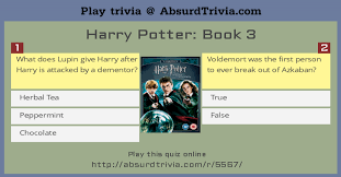 This will include questions that involve quotes, scenes, specific numbers, and more. Trivia Quiz Harry Potter Book 3