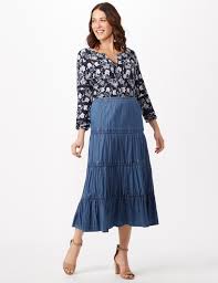 Long Denim Tier Skirt Dressbarn